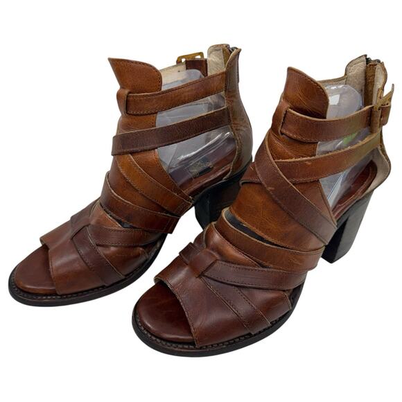 Freebird Claw Sandal Women Size 9 Gladiator Cage Brown Strappy Chunky Leather - Picture 1 of 12